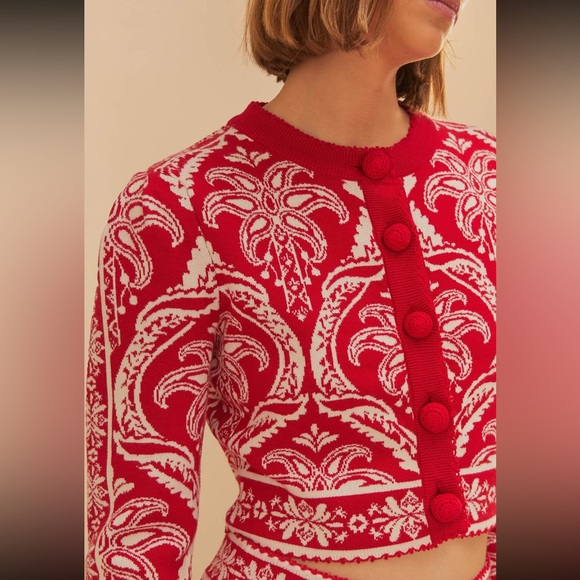 FARM Rio Red and White Patterned Cardigan NWT Size S - Picture 5 of 6